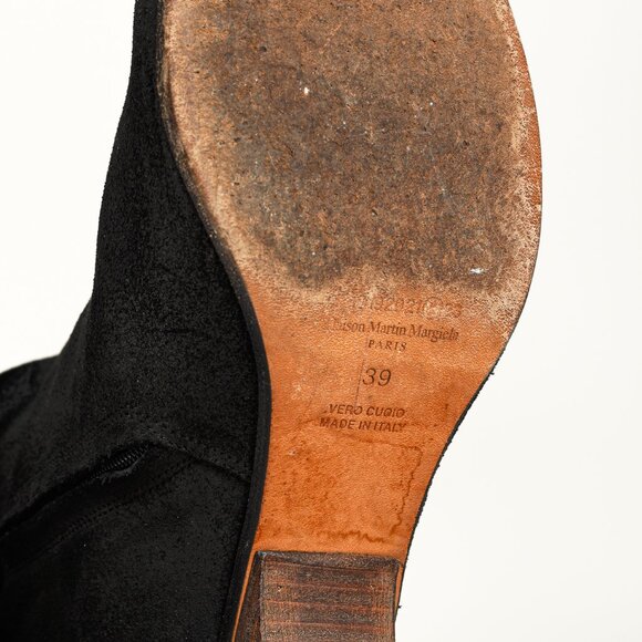 Martin Margiela Black Tall Calves Short Stack Low Heel Leather Boots - Picture 5 of 11